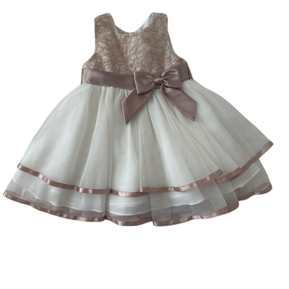 Rare Editions Elegant Lace and Tulle Dress with Bow